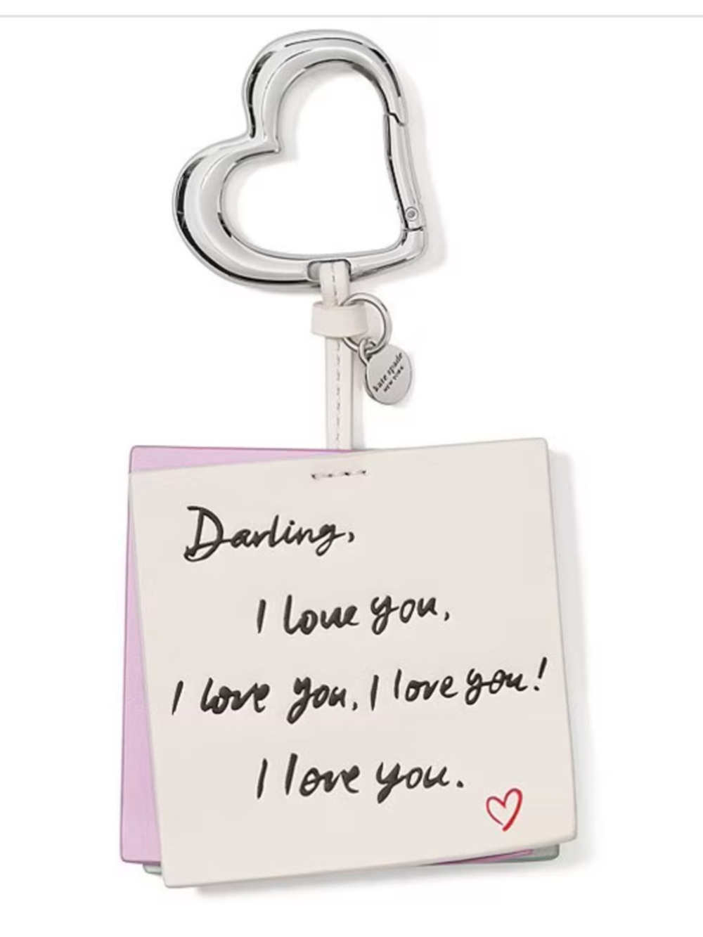 kate spade Heart-Shaped Leather Bag Charm in White with Red Accent